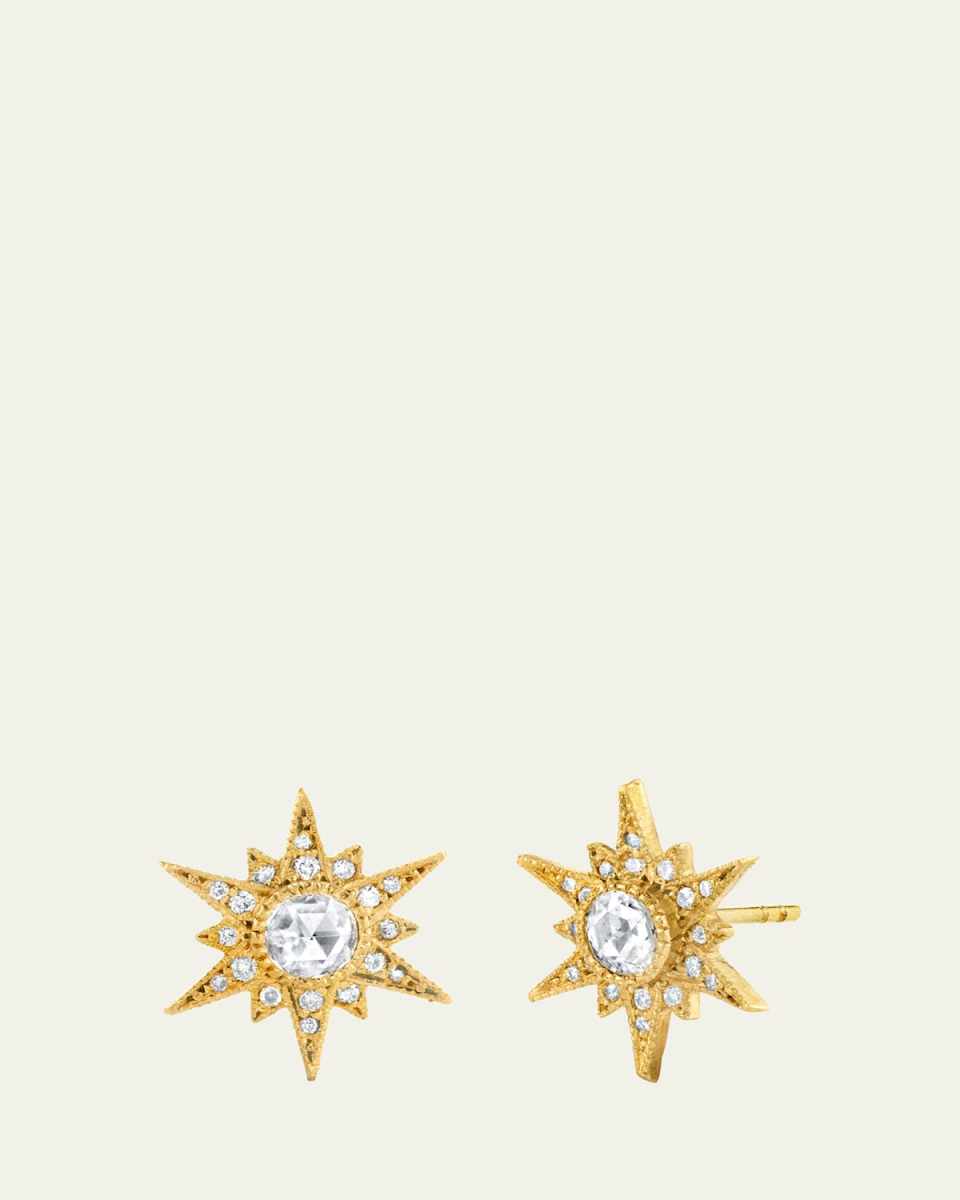 Small Gold Starburst Diamond Stud Earrings